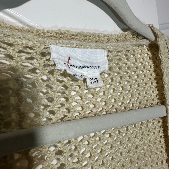 Anthropologie Juillet Cropped Cardigan Open Knit Cover Up Beige One Size Boho - Picture 3 of 5